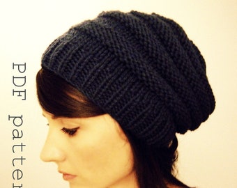 Instant Download knitting pattern for beanie, winter hat for adults and teens easy beginner pattern for knitting diy destash project