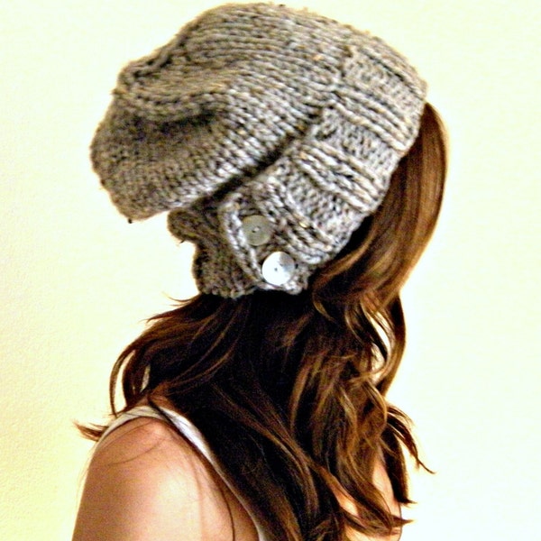 Slouchy Hat Warm Winter Beanie with Buttons / THE SALT CITY / Salt Springs