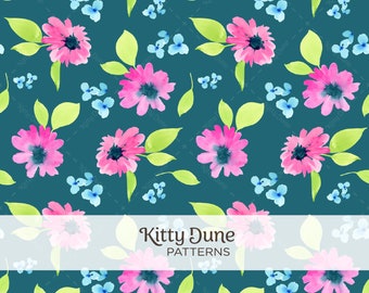 Pink and Blue Floral Pattern Digital Download High Quality Image File, Watercolor Original Artwork, Seamless Repeatable Pattern Design