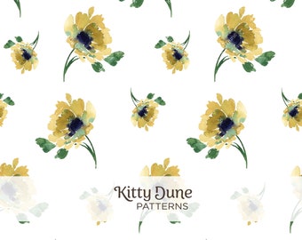 Sunflower Pattern Digital Download High Quality Image File, Watercolor Original Artwork, Seamless Repeatable Pattern Design For Wallpaper