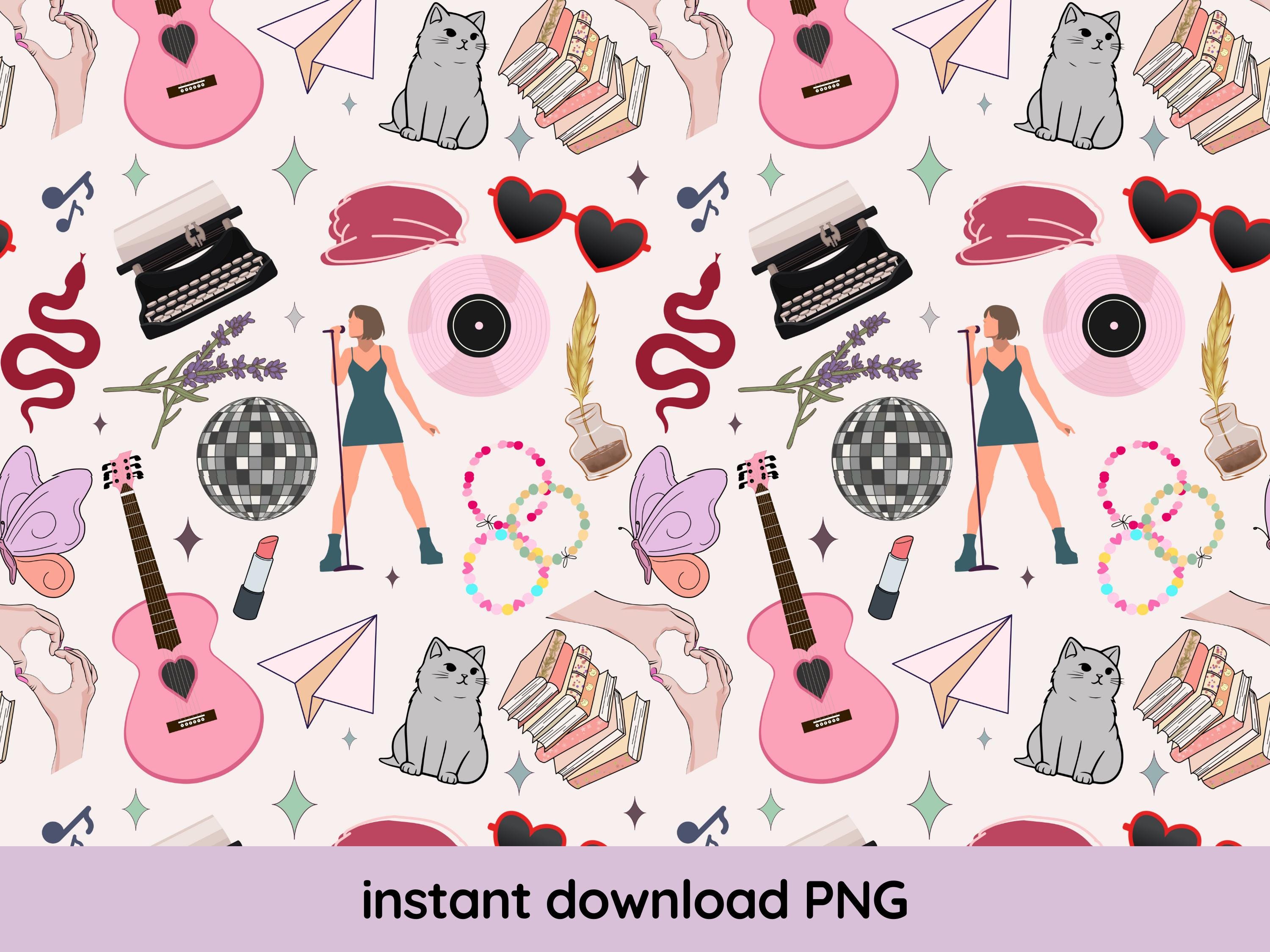 Girlie Aesthetic Music Pop Star Love seamless repeat pattern PNG for sublimation digital download cute trendy popular /Commercial Use/