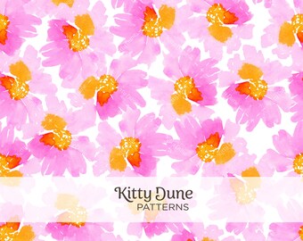 Pink Flowers Pattern Digital Download High Quality Image File, Floral Watercolor Original Artwork, Seamless Repeatable Pattern Design