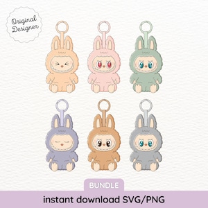Labubu Bundle PNG SVG, 6 designs Pastel Cute Trendy Aesthetic Popular png Labubu have a seat expressions for Stickers, Commercial Use