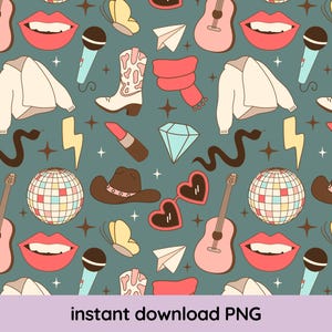 Girlie Aesthetic Music Pop Icon Love seamless repeat pattern PNG for sublimation digital download /Commercial Use/