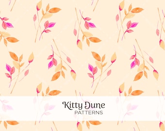 Sunset Foliage Pattern Digital Download High Quality Image File, Watercolor Original Artwork, Seamless Repeatable Pattern Design