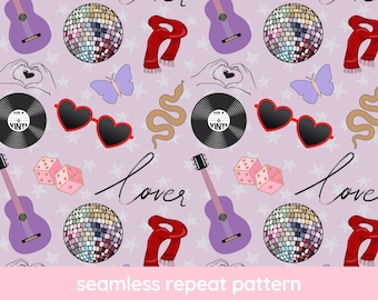 Girlie Aesthetic Music Pop Love seamless repeat pattern PNG for sublimation digital download /Commercial Use/