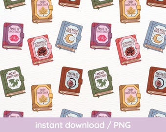Bookish Book Lover All Genres PNG seamless repeat pattern digital download commercial use