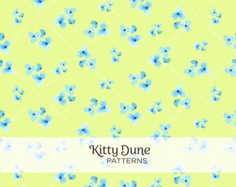 Digital Download Little Blue Flowers With Green Background, Seamless Pattern File, Repeat Pattern, Watercolor Floral, Original Art