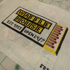 Waffle House Matchbox - Needlepoint canvas - hand painted