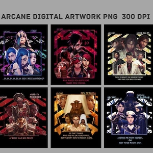 以下が含まれることがあります： アニメシリーズ「Arcane」のキャラクターをフィーチャーしたデジタルアートプリント10点セット。プリントは白黒で、大胆なグラフィックスタイル。各プリントは異なるキャラクターとショーからの引用を特徴としています。プリントはショーのファンに最適で、どんな家のインテリアにも最適です。