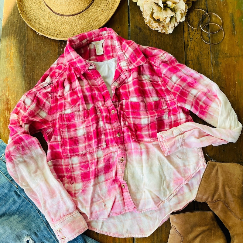 Bleach Washed Pink Plaid Shirt main image 1