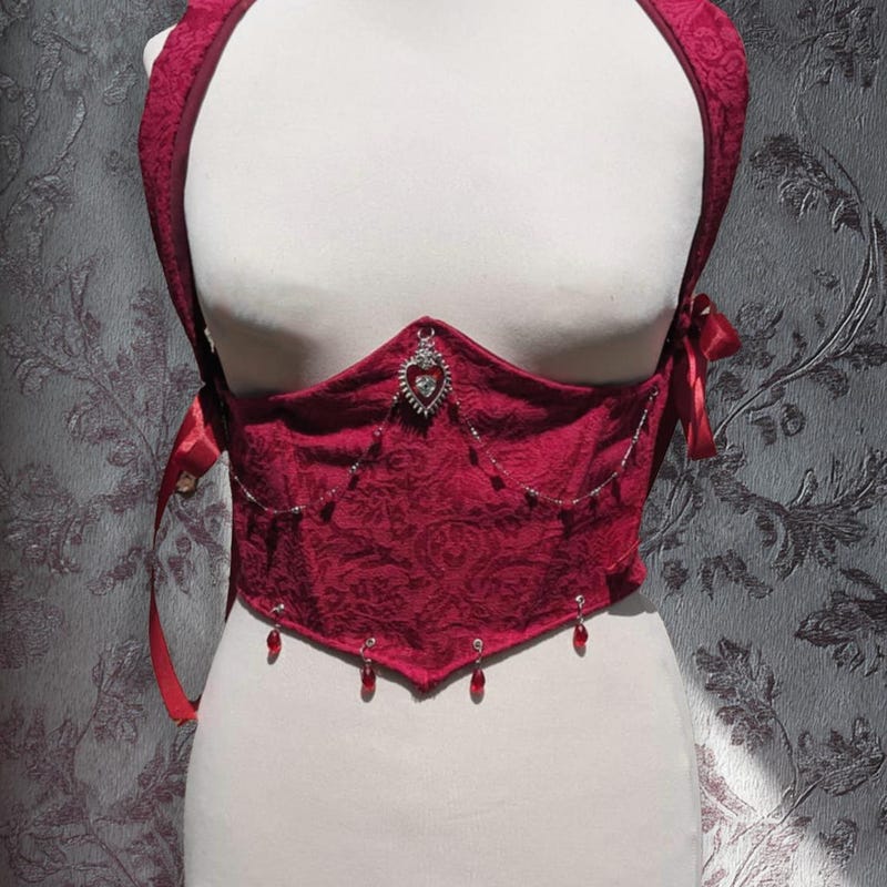 Vampire Countess Black Red Sequin Corset Long Coat Set