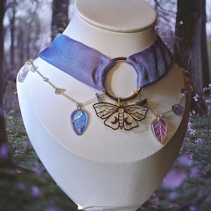 Iridescent Butterfly Choker Leaf Charms, festival jewelry, rave fairy, butterfly Necklace