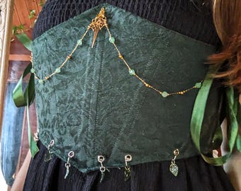 Corset vert forêt enchantée - Bustier elfique fantastique, corset à lacets, vêtements féeriques, tenue Renaissance médiévale