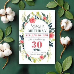 Floral Birthday Invitation Template - Birthday Announcement