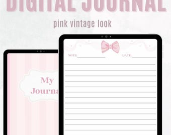 Diario digital vintage rosa / Cuaderno rayado con fechas (Patrón en PDF)