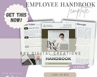 Editable Employee Handbook Template | Canva, 10-Pages (DIY Instant Download)