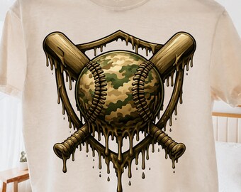 Dripping Camo Baseball PNG, Camo Baseball Drip Art Sports PNG Gift, Camouflage Clipart Distressed Shirt Graphic Design (Digital Download).