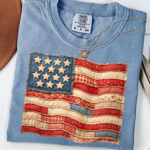 Faux Quilted American Flag PNG, Vintage Patchwork Patriotic Design, 4th of July Sublimation Graphic, Cottagecore USA Flag (Digital Download)