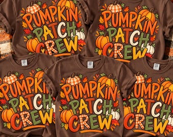 Pumpkin Patch Crew PNG, Fall Matching Family Shirt Design, Checkered Print Autumn Graphic, Cute Harvest Outfit,Retro Pumpkin Sublimation Art