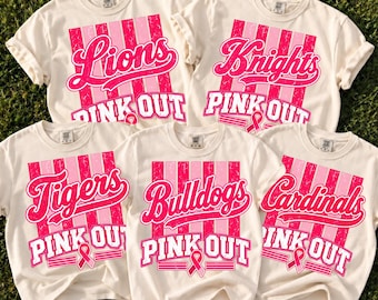 Custom School Mascot Pink Out PNG, In October We Wear Pink, Personalized Team Sports Football Baseball Hockey Breast Cancer Design File PNG.