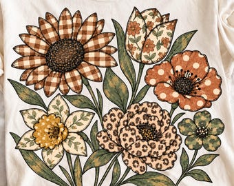 Distressed Boho Flower PNG, Preppy Floral Sublimation Design, Retro Wildflower Clipart, Trendy Boutique Shirt Graphic Digital Download File