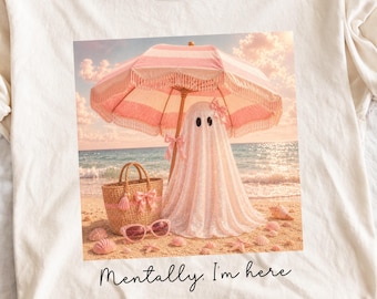 Sparkly Ghost Beach PNG, Coastal Cowgirl Aesthetic, Vintage Summer Ghost, Cute Spooky Beach Design, Retro Aesthetic PNG, T-shirt Sublimation