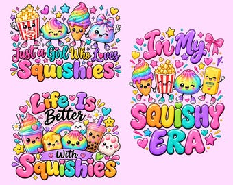 Squishies PNG Bundle, Cute Kawaii Squishy Dumpling Characters, In My Squishy Era, Just A Girl Who Loves Squishies, Viral Trend Sublimation.