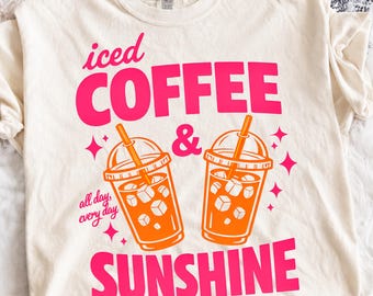 Iced Coffee & Sunshine PNG, Iced Coffee Aesthetic Design, Summer Vacation png, Coquette Sunshine Vibes,Cute Drink Clipart (Digital Download)