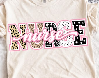 Nurse PNG, Trendy Leopard Polka Dot Nurse Png, Coquette Medical Shirt Design, Nurse Appreciation png, Retro Cute Art Gift (Digital Download)