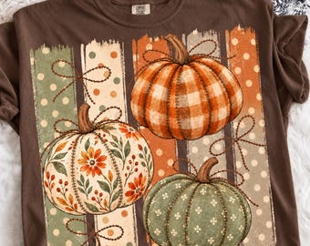 Preppy Pumpkin PNG, Stitched Fall Pumpkin Sublimation Design, Quilted Fabric Pumpkin Graphic, Gingham Polka Dot Fall Digital Download Files