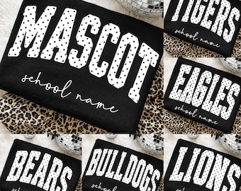 Custom Football School Mascot PNG, Personalized School Name Png, Coquette Varsity Spirit Shirt, Football White Polka Dots Png, Game Day Png.