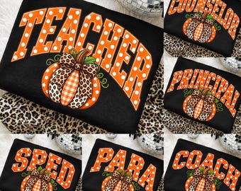School Staff Bundle PNG,Teacher Counselor Coach Principal Para SPED Preppy Polka Dots Fall Shirt Designs,Coquette Autumn Pumpkin Sublimation