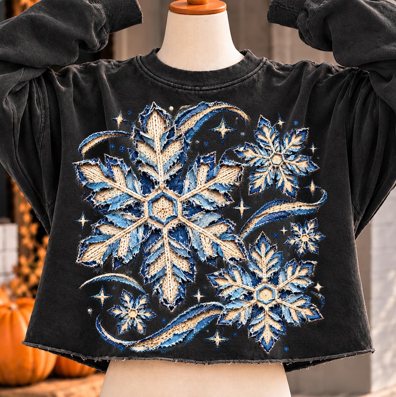 Faux Ripped Fabric Distressed Snowflake PNG, Winter Snowflake Shirt ...