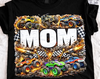 Mom Monster Truck Family Crew PNG, Monster Truck Family, Matching Mom png, Off Road Vehicle Theme, Mama Checkered Flag Fire Digital Design.