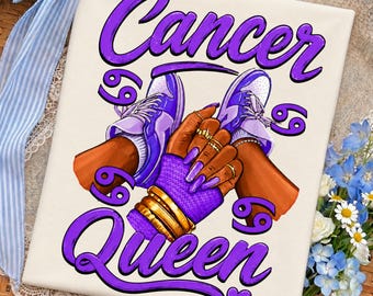 Cancer PNG, Cancer Queen Shirt Design, Fight Cancer Sign Graphic, Astrology Woman PNG, Purple Sneakers Nails, Horoscope Sublimation.