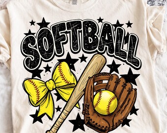 Softball Coquette Bow PNG, Softball Mom Sublimation Design Gift, Softball Bat and Glove 300 DPI Graphic Tee Design,Softball Mom PNG Download