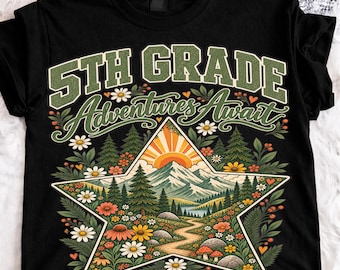 5th Grade Teacher PNG, Adventure Awaits Camping Shirt Design, Fifth Grade Teacher Camper Graphic, Hiking School Teacher Sublimation.