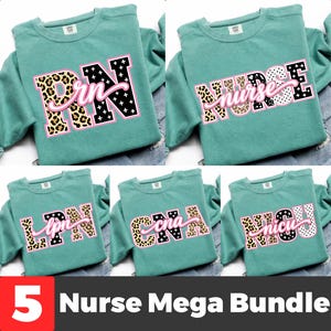 Paquete de títulos de enfermeras con estampado de leopardo PNG, enfermera registrada, auxiliar de enfermería, enfermera de cuidados intensivos neonatales PNG de moda en rosa, imágenes prediseñadas médicas con estampado de leopardo DFT, diseños de camisetas (descarga digital).