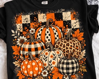 Fall Pumpkin PNG, Leopard Plaid Checkered Pumpkin, Autumn Season Design, Pumpkin Season Sublimation,Cute Pumpkin Shirt Digital Download File
