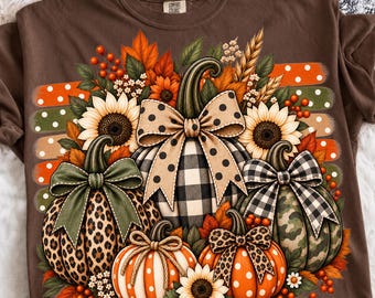 Preppy Pumpkin Trio PNG, Leopard Checkered Polka Dots Fall Design, Howdy Autumn Png, Trendy Western Pumpkin Shirt,Coquette Fall Sublimation