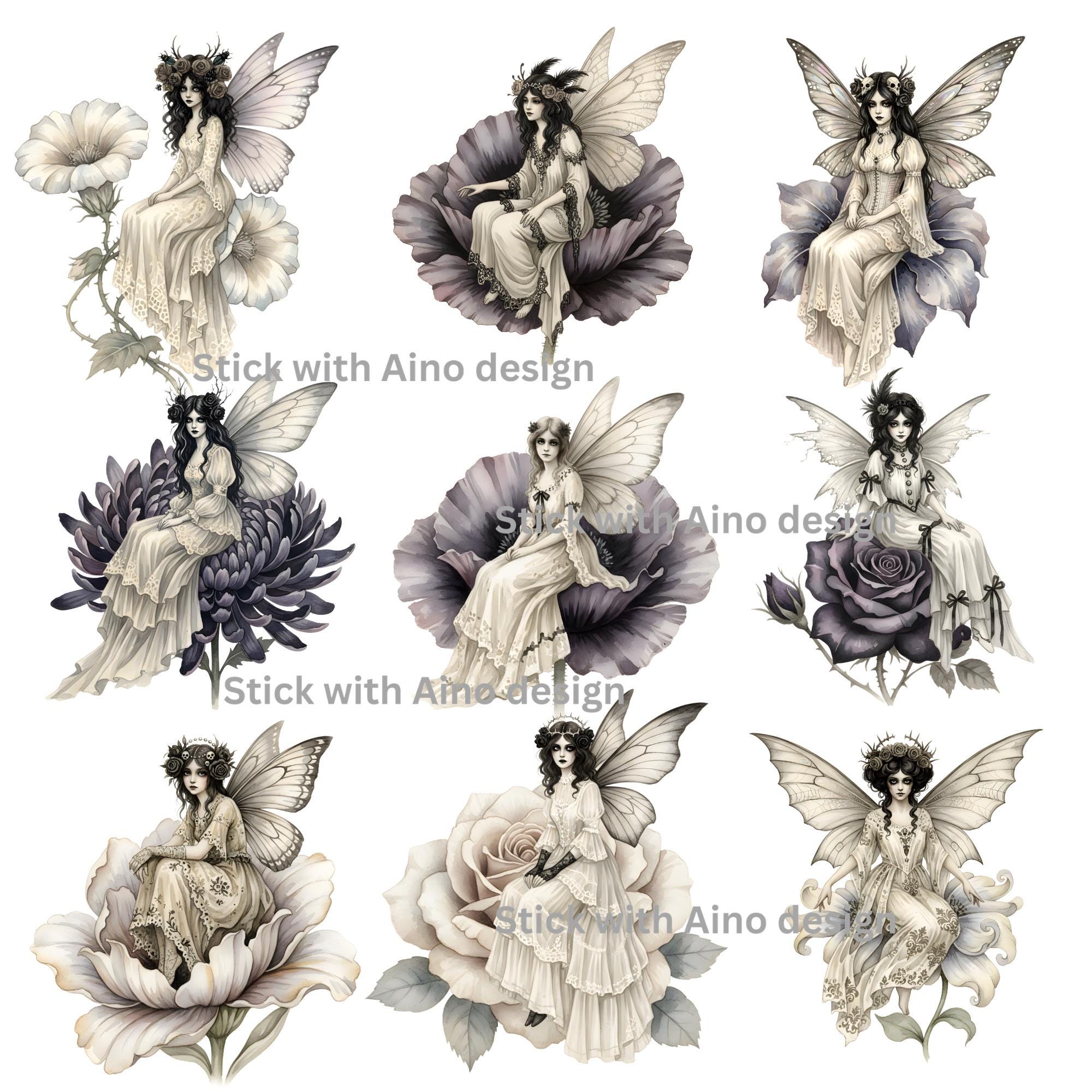 Goth Craft Magic 23 Goth Fairies, 6 Inch, Transparent, 300DPI in PNG, Mixed Media Art ...