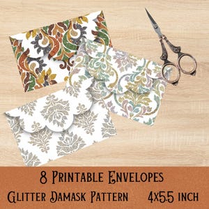 8 Druckbare Umschläge mit Glitter vintage Damast Muster - 4x5.5 inch - Junk Journal Umschlag Inserts - PNG