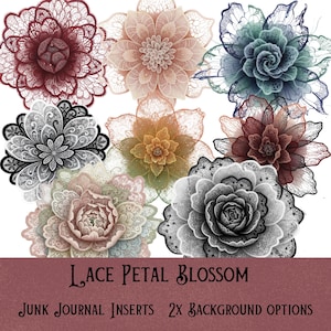 30 Lace Blossoms in PNG - Botanical lace ephemera scrapbooking inserts - Lace flowers junk journal supply