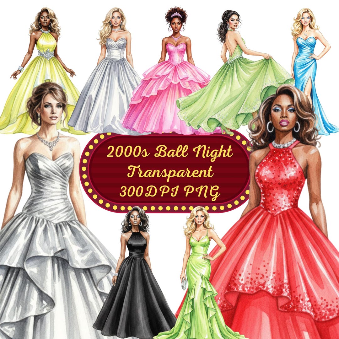 2000s Ball Night 44 Images Watercolor Transparent 300DPI PNG Commercial ...