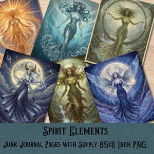 Spirit Elements 28 Junk Journal Pages and stickers - Fantasy Scrapbook Ephemera - Nature spirit scrapbooking - PNG