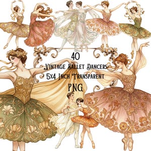 40 Vintage Ballet Dancers Transparent PNG Art Nouveau Fussy Cut Junk Journal Inserts - Ballet Paper Dolls - Scrapbooking Supply