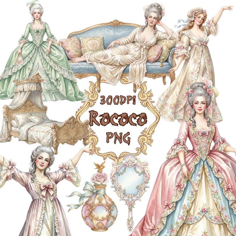 Rococo Clipart Bundle Watercolor Transparent 300DPI PNG - Etsy