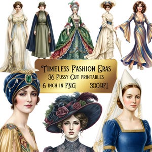 Modèles imprimables intemporels de l'époque de la mode, aquarelle de 6 pouces (téléchargement numérique)