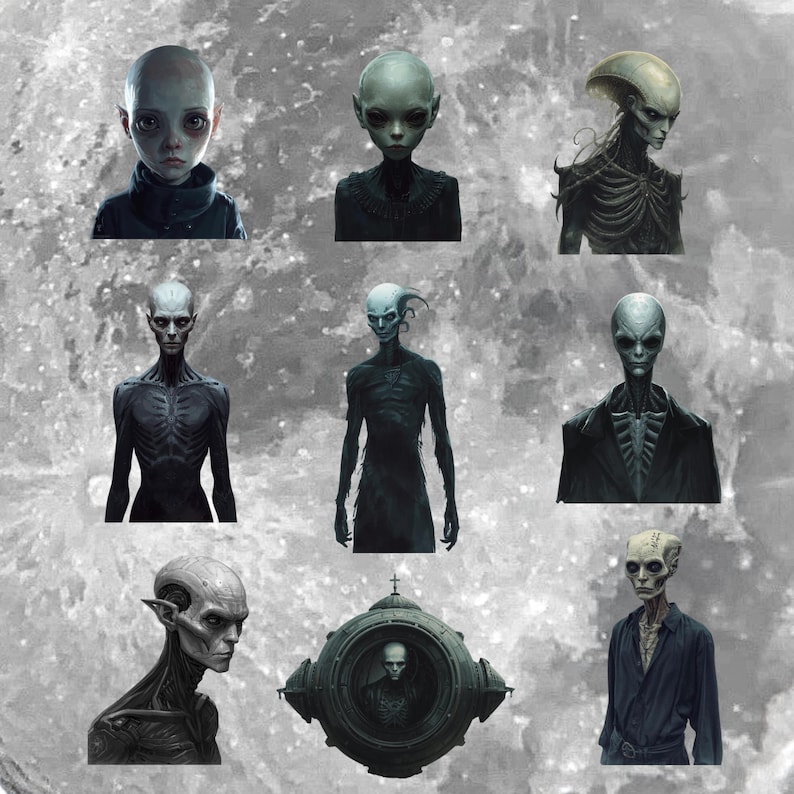 Gothic Aliens Clipart Bundle Transparent in PNG, Full Moon, UFO, Aliens ...